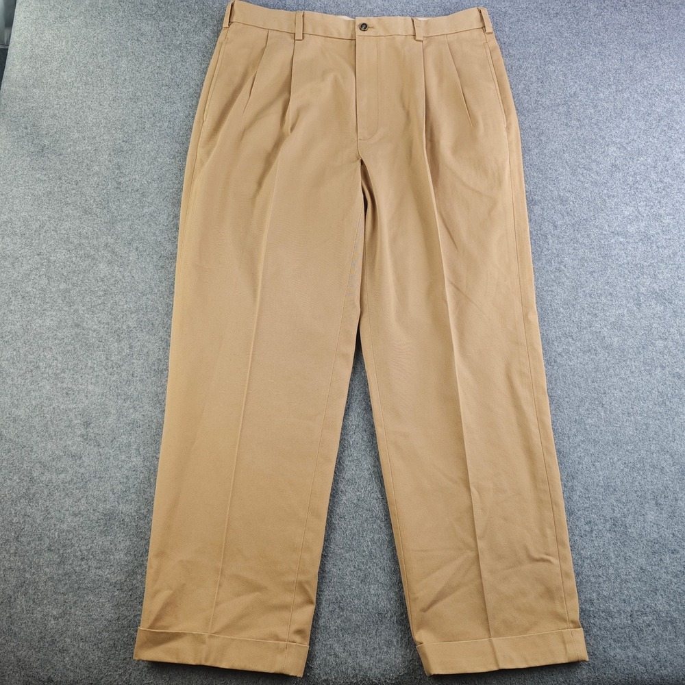 Brooks Brothers Advantage Chino Elliot Pleated Khaki Pants Mens 37x30 Tan Cuffed